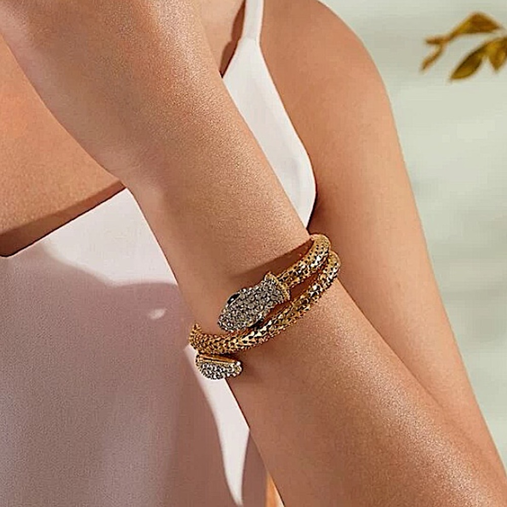 GOLD RHINESTONE SNAKE WRAP AROUND BRACELET - Picture 2 of 9